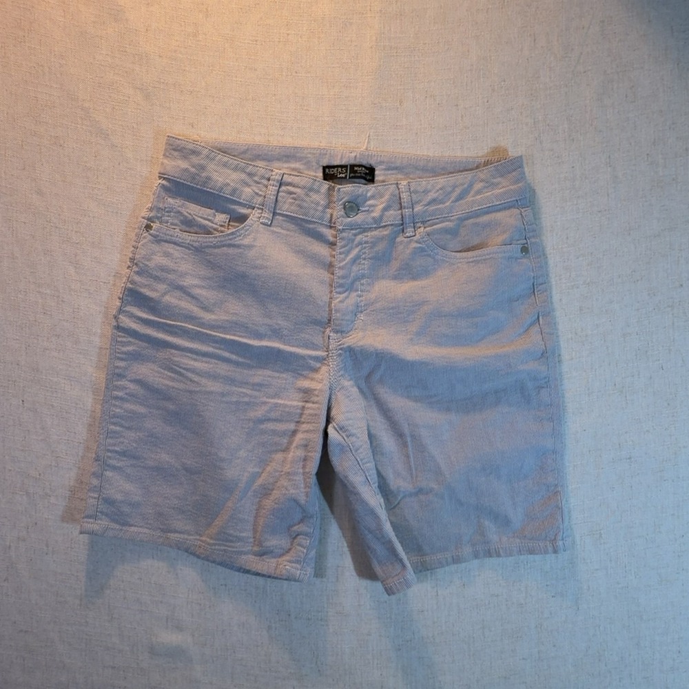 Riders by Lee Mid Rise Short Women's Striped Blue White Cotton Bermuda Size 12